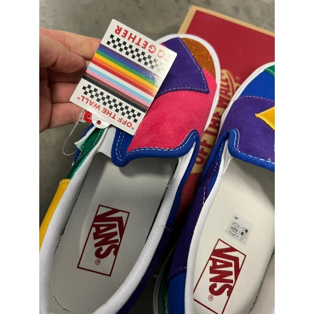 NEW Vans | Classic Slip-On Pride Patchwork/True White Sz M5.5/W7 - Picture 5 of 8